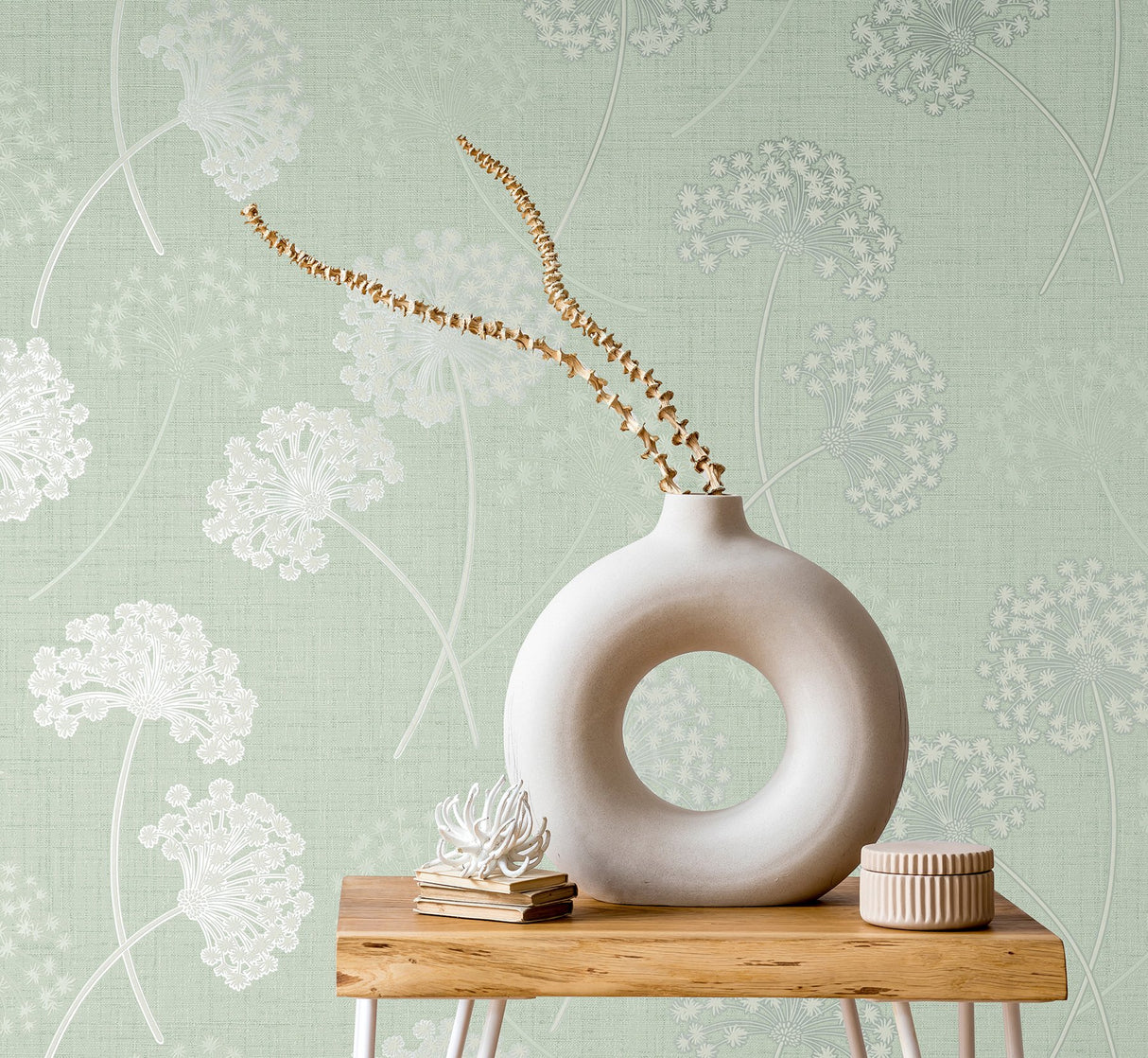 Grace Green Floral Wallpaper with Metallic Botanical Motif - Fine Decor FD43282