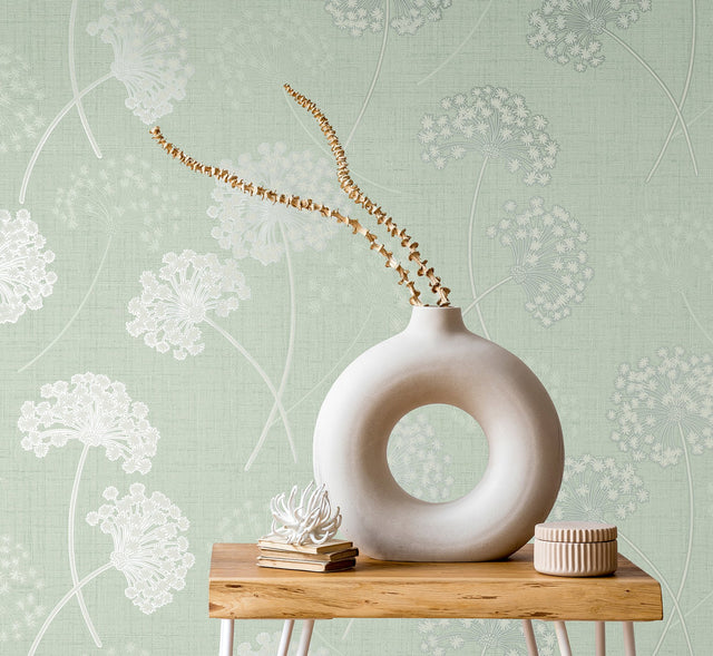 Grace Green Floral Wallpaper with Metallic Botanical Motif - Fine Decor FD43282