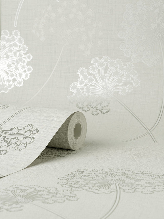 Grace Dove Floral Wallpaper with Metallic Botanical Motif - Fine Decor FD43283