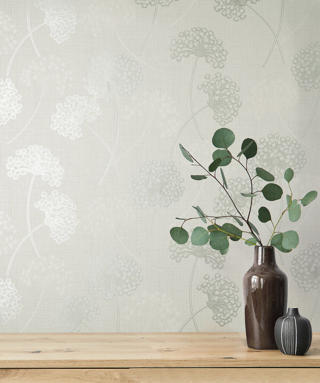 Grace Dove Floral Wallpaper with Metallic Botanical Motif - Fine Decor FD43283