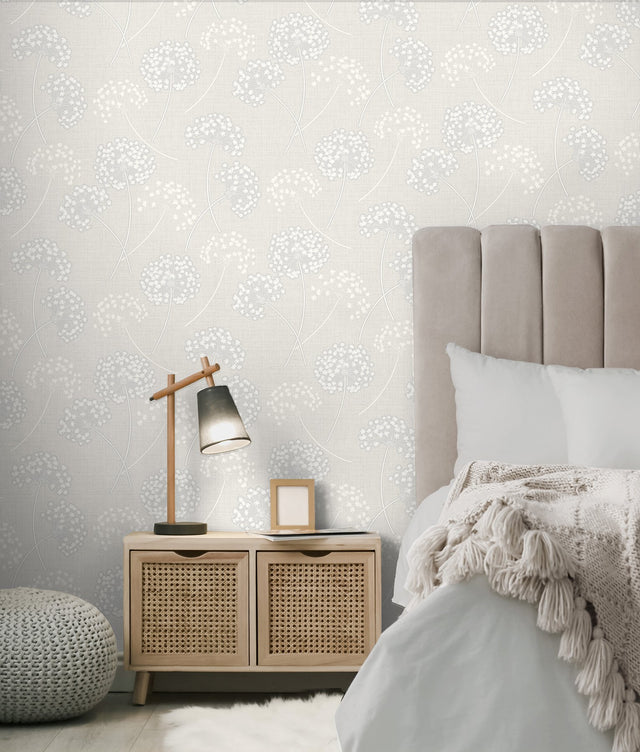Grace Dove Floral Wallpaper with Metallic Botanical Motif - Fine Decor FD43283