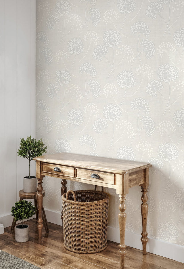 Grace Dove Floral Wallpaper with Metallic Botanical Motif - Fine Decor FD43283