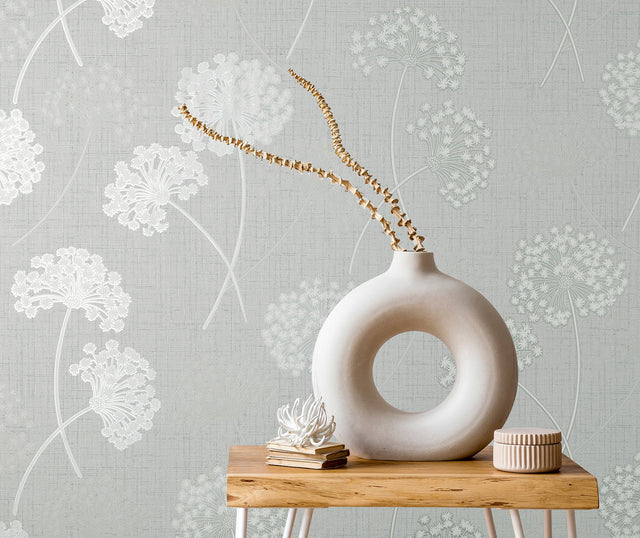Grace Grey Floral Wallpaper with Metallic Botanical Motif - Fine Decor FD43284
