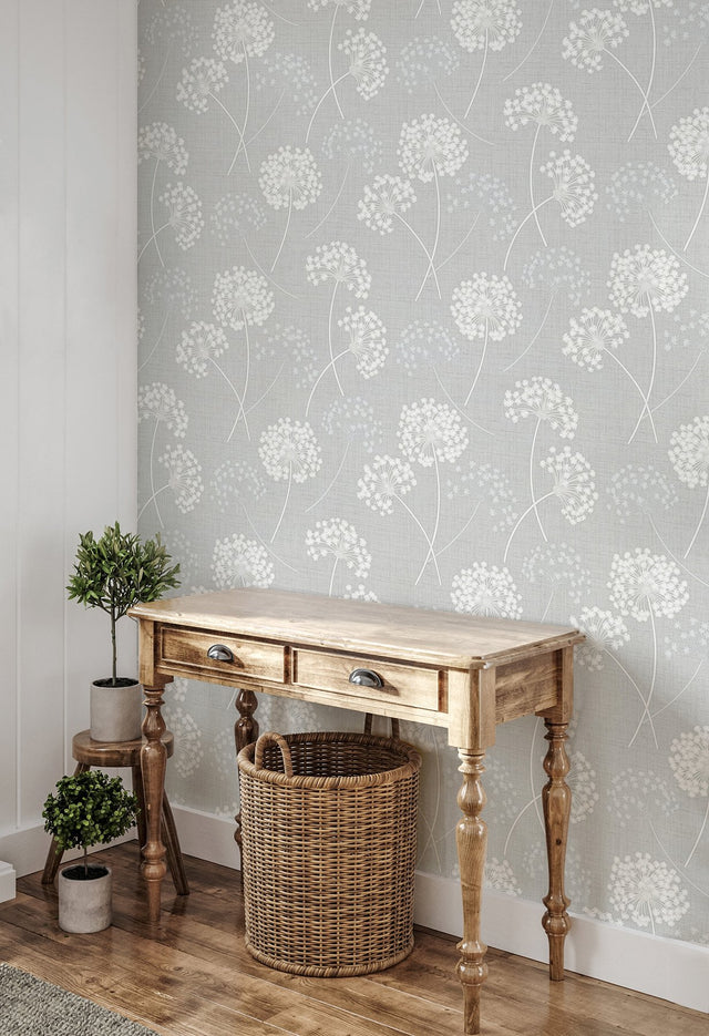 Grace Grey Floral Wallpaper with Metallic Botanical Motif - Fine Decor FD43284