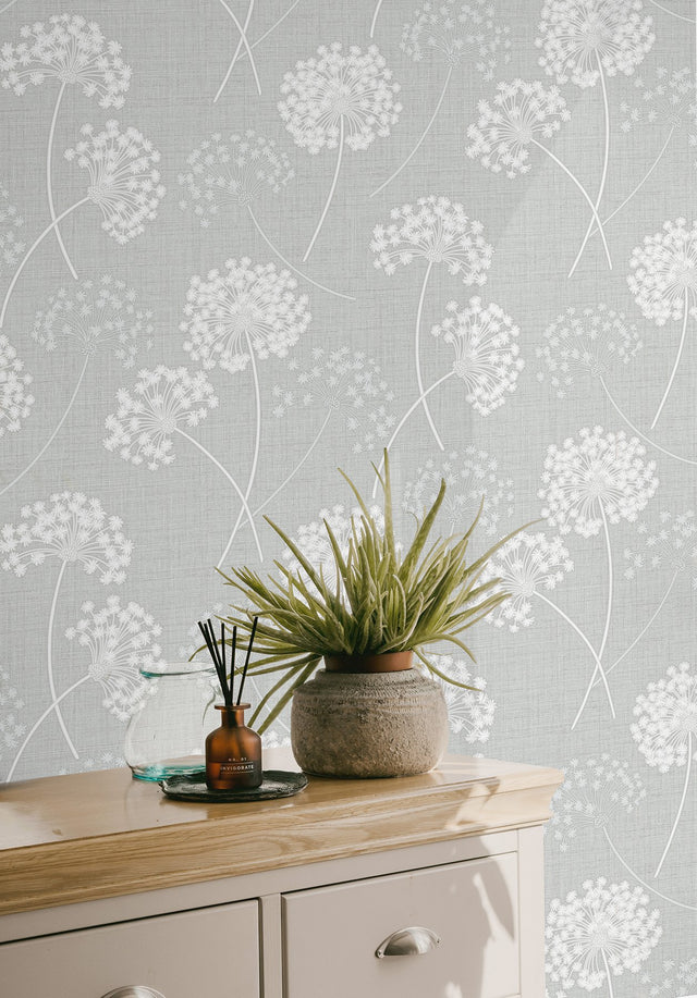 Grace Grey Floral Wallpaper with Metallic Botanical Motif - Fine Decor FD43284