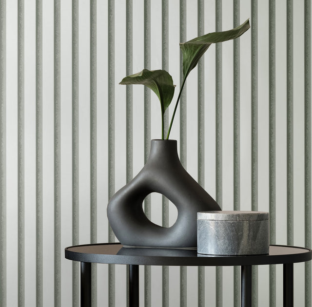 Reggie Stone Vertical Slats Wallpaper with Striped Feature Wall Pattern - Fine Decor FD43287