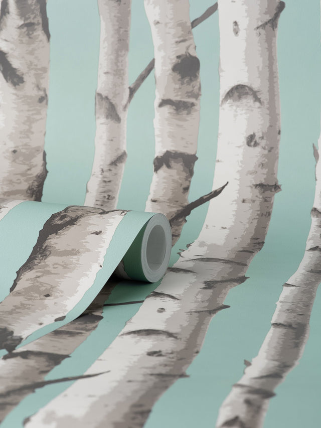 Chester Aqua Birch Trees Wallpaper