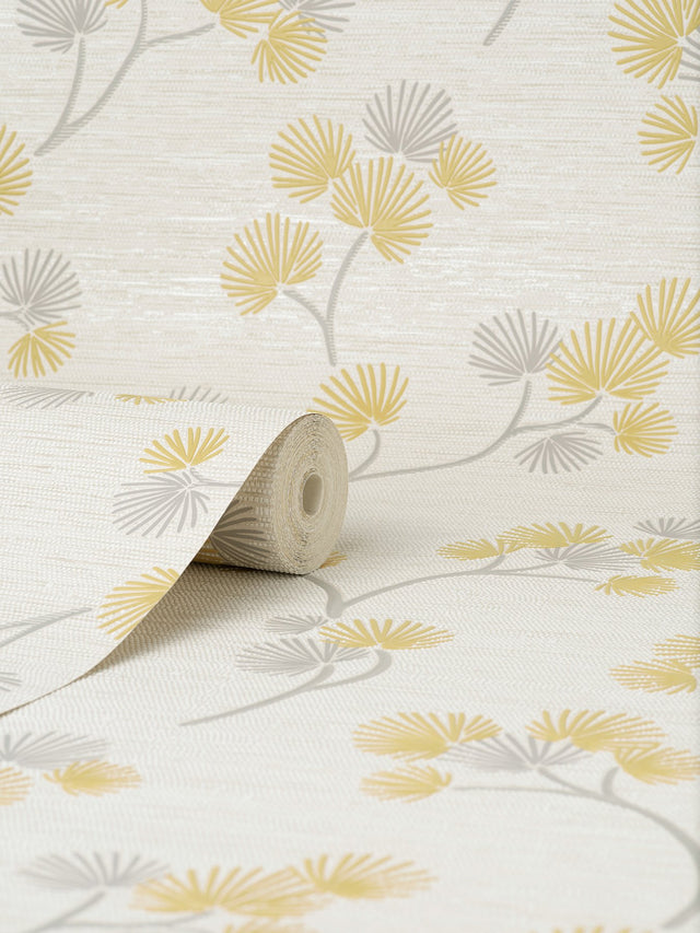 Kira Mustard Trail Botanical Leaves Wallpaper - Fine Decor FD43309