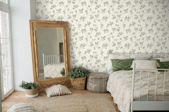Kira Green Trail Botanical Scandinavian Wallpaper - Fine Decor FD43310