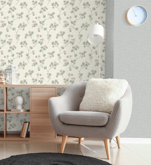 Kira Green Trail Botanical Scandinavian Wallpaper - Fine Decor FD43310