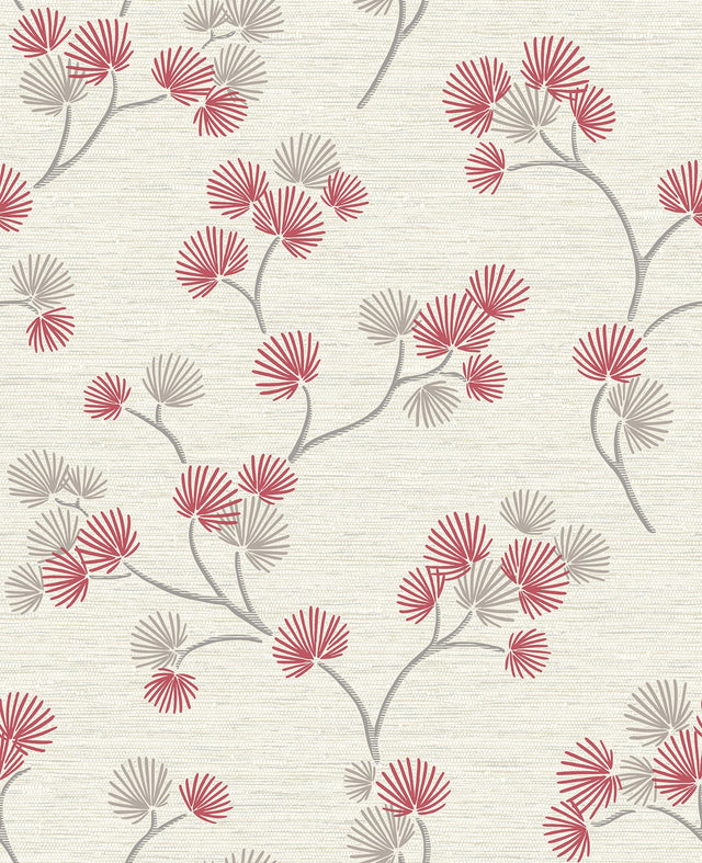 Kira Red Trail Wallpaper with Botanical Leaves Motif, Scandinavian Style - Fine Decor FD43311