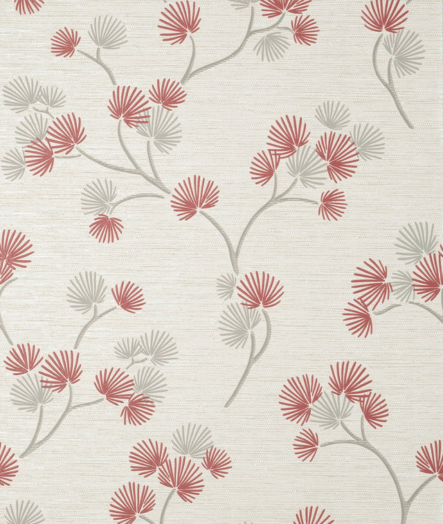 Kira Red Trail Wallpaper with Botanical Leaves Motif, Scandinavian Style - Fine Decor FD43311