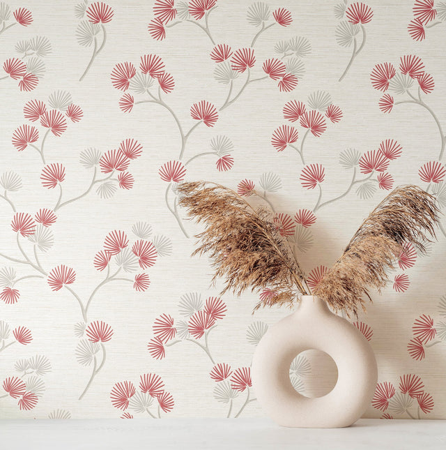 Kira Red Trail Wallpaper with Botanical Leaves Motif, Scandinavian Style - Fine Decor FD43311