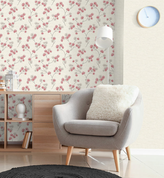 Kira Red Trail Wallpaper with Botanical Leaves Motif, Scandinavian Style - Fine Decor FD43311