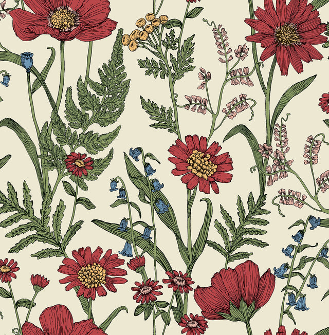 Arden Red Wild Meadow Wallpaper