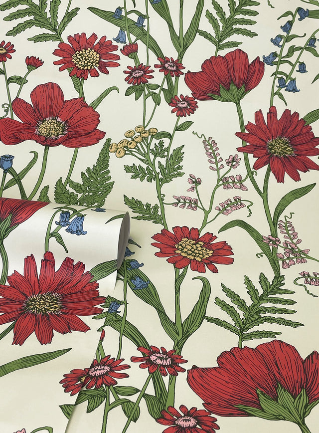 Arden Red Wild Meadow Wallpaper