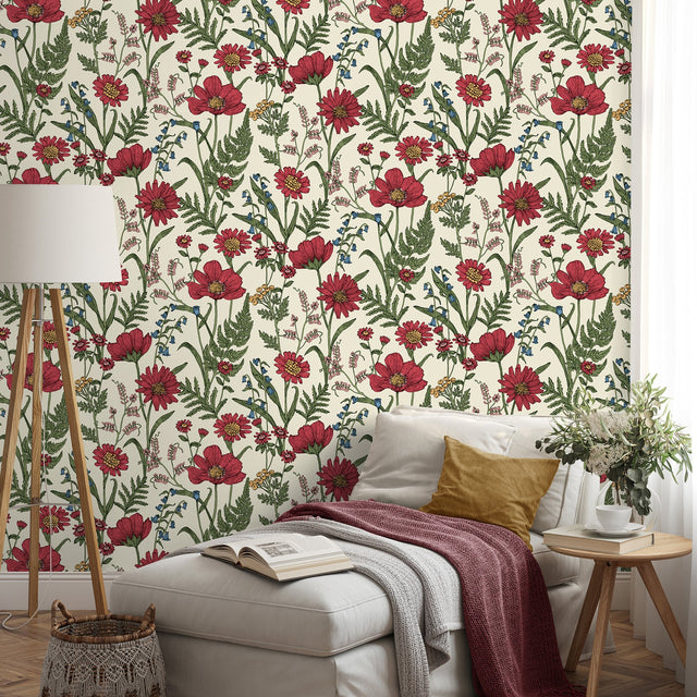 Arden Red Wild Meadow Wallpaper