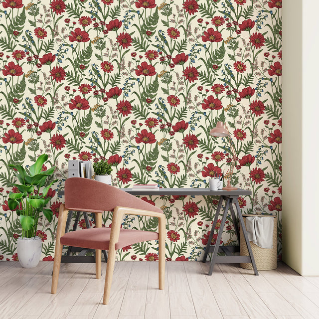 Arden Red Wild Meadow Wallpaper