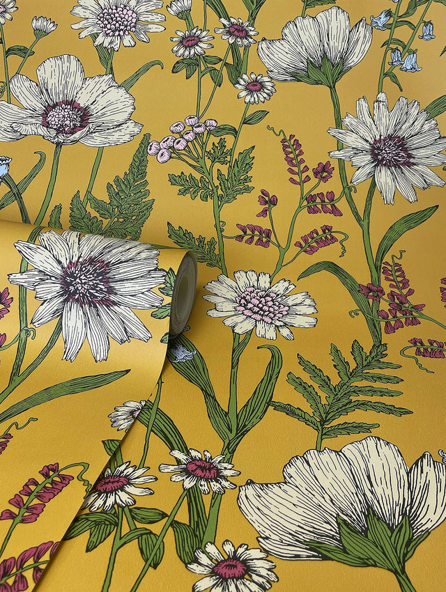 Arden Mustard Wild Meadow Wallpaper