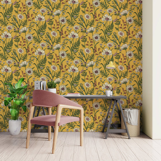 Arden Mustard Wild Meadow Wallpaper