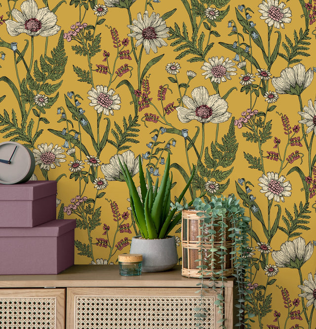 Arden Mustard Wild Meadow Wallpaper