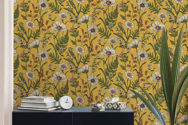 Arden Mustard Wild Meadow Wallpaper