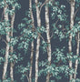 Fine Decor Bastian Blue Trees Wallpaper roll showing illustrated birch trees on a blue ground.