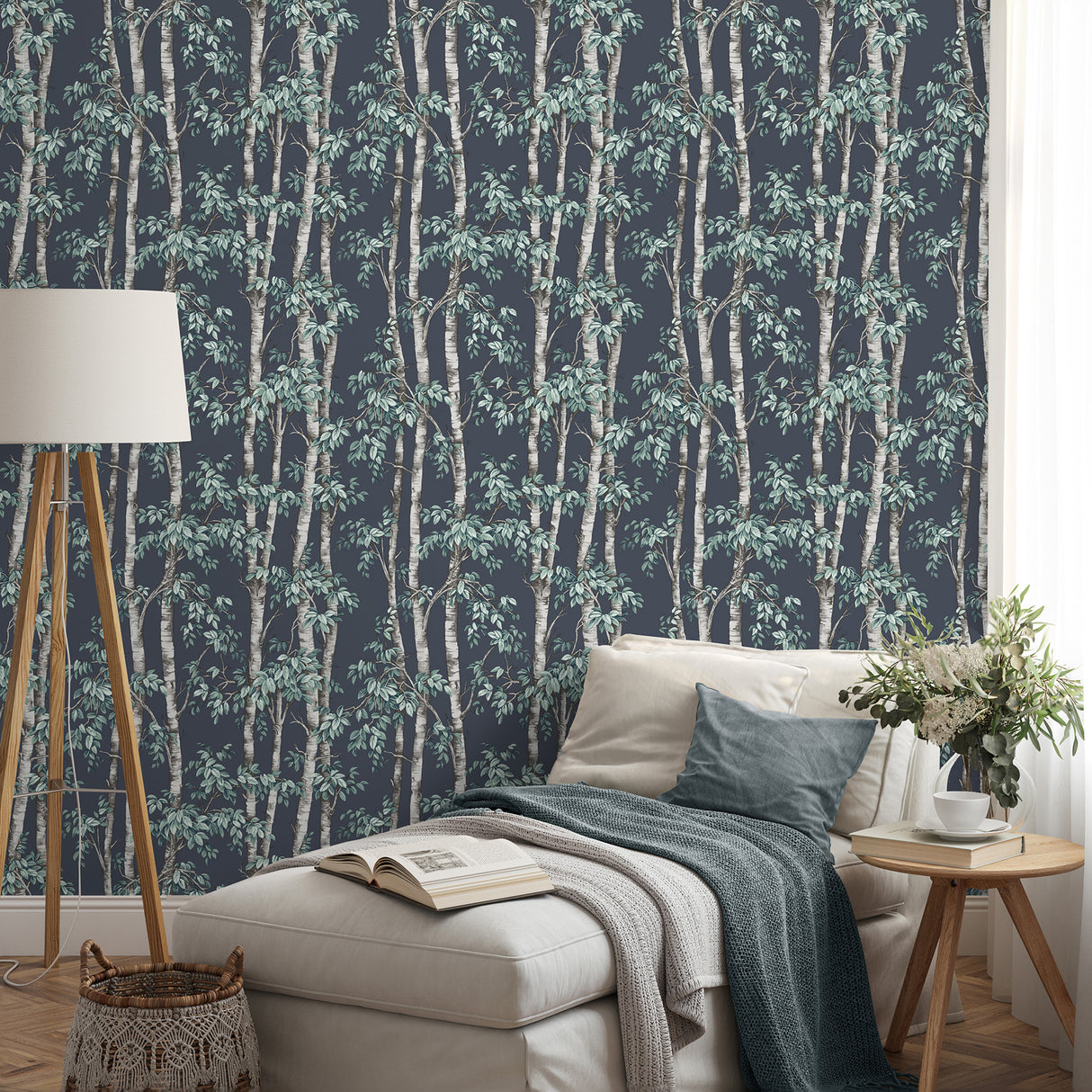 Bastian Blue by Fine Decor Trees Wallpaper – Brewster Home Fashions FD43342