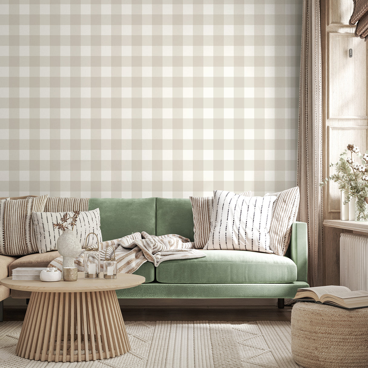 Patrice Light Brown by Fine Decor Gingham Wallpaper – Brewster Home Fashions FD43394