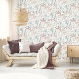 Nanette Pastel Botanical Wallpaper by Fine Decor Wildflower Silhouette in Blush Pink, Sage Green, and Denim Blue - FD43420