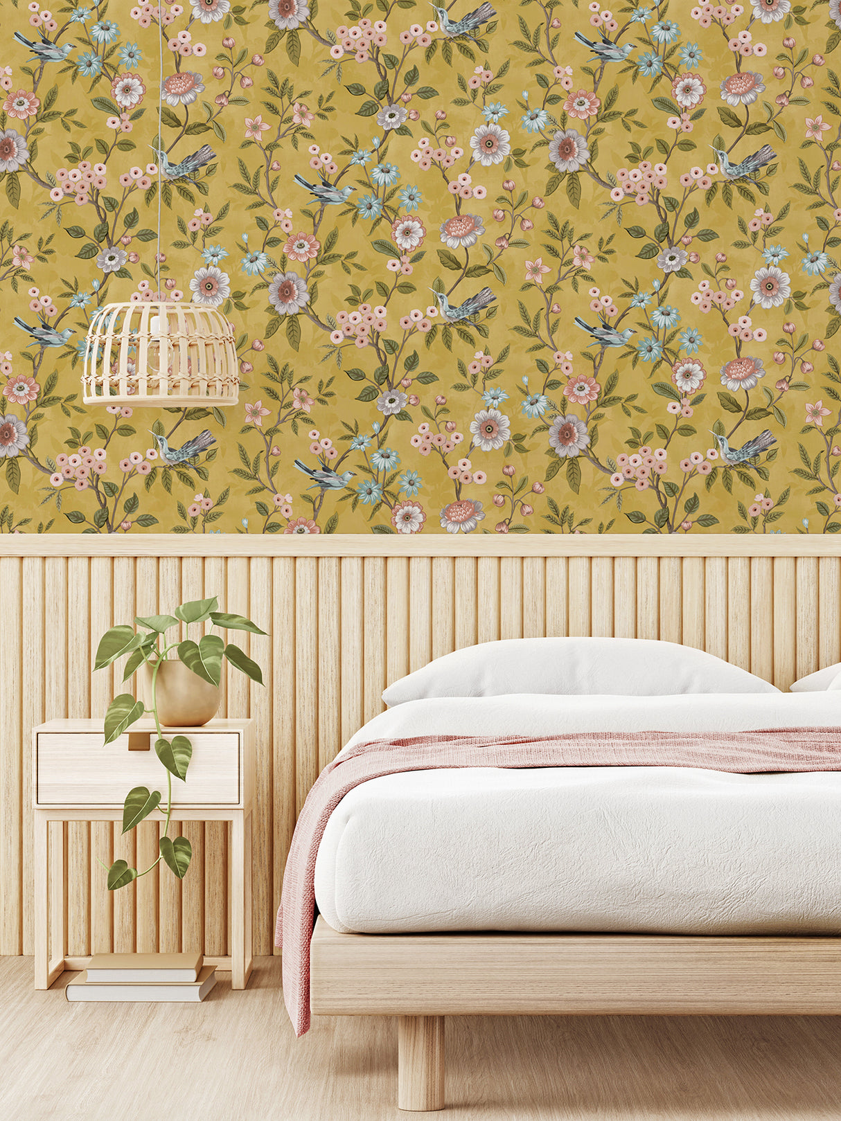 Elspeth Mustard by Fine Decor Floral Trail Wallpaper – Brewster Home Fashions FD43446