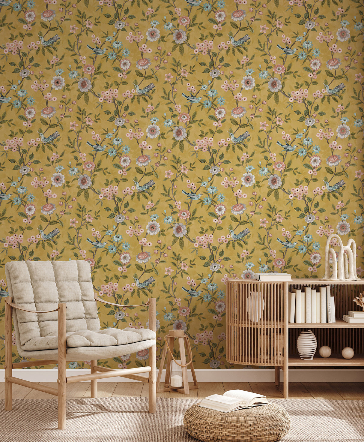 Elspeth Mustard by Fine Decor Floral Trail Wallpaper – Brewster Home Fashions FD43446