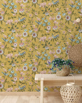 Elspeth Mustard by Fine Decor Floral Trail Wallpaper – Brewster Home Fashions FD43446