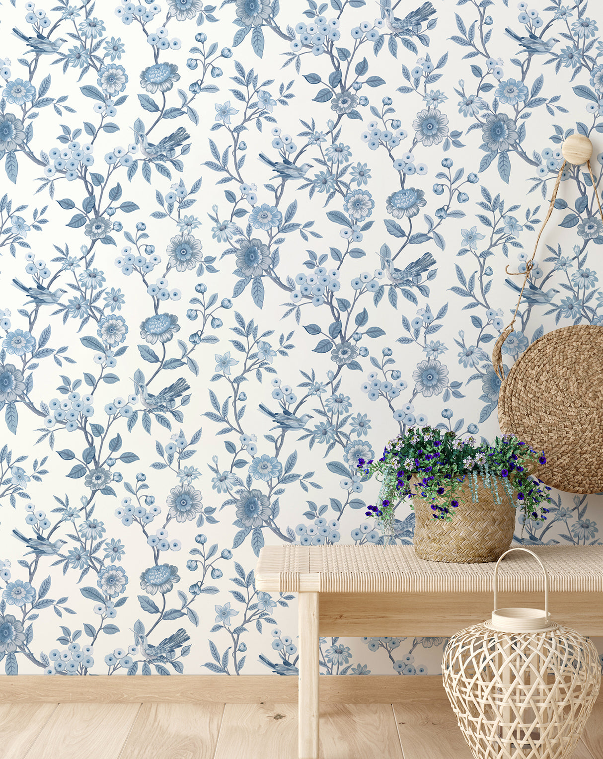 Elspeth Blue Floral Trail by Fine Decor Wallpaper – Brewster Home Fashions FD43447