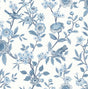 Elspeth Blue Floral Trail wallpaper with blue birds and flowers on white by Fine Decor, roll FD43447