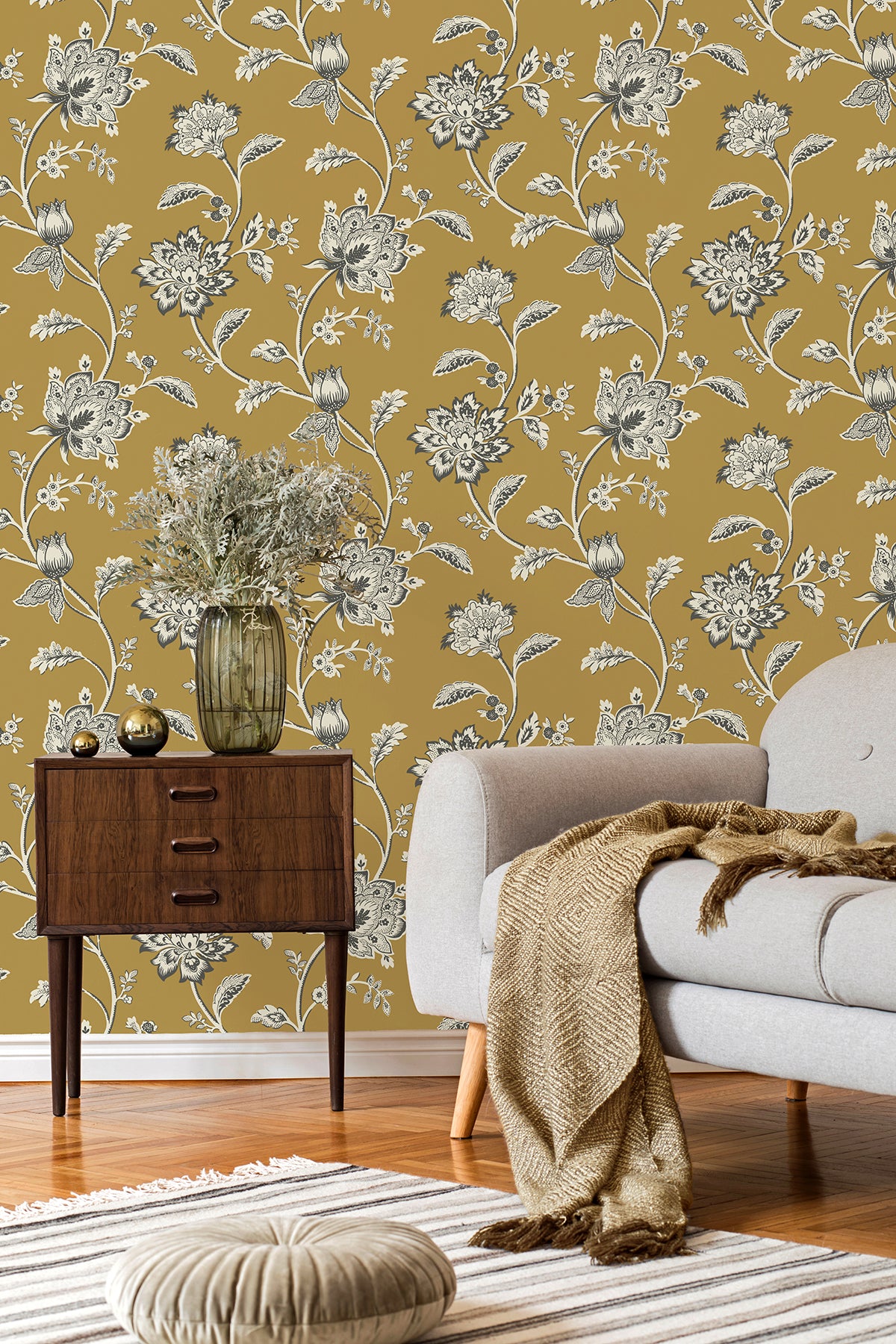 Juliette Mustard by Fine Decor Jacobean Wallpaper – Brewster Home Fashions FD43450