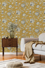 Juliette Mustard by Fine Decor Jacobean Wallpaper – Brewster Home Fashions FD43450
