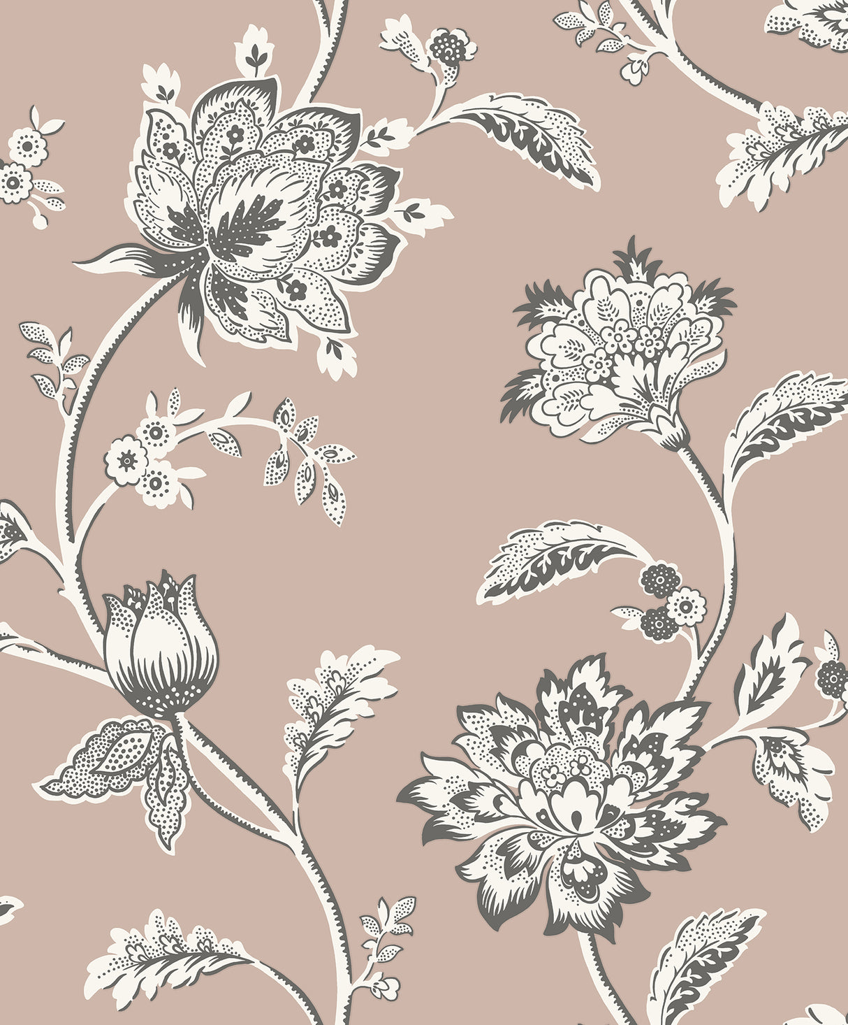 Fine Decor Juliette Light Pink Jacobean Wallpaper roll and pattern view