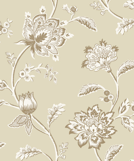Fine Decor Juliette Light Yellow Jacobean floral wallpaper roll and room scenes