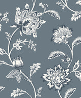 Fine Decor Juliette Blue Jacobean Wallpaper roll and room scene