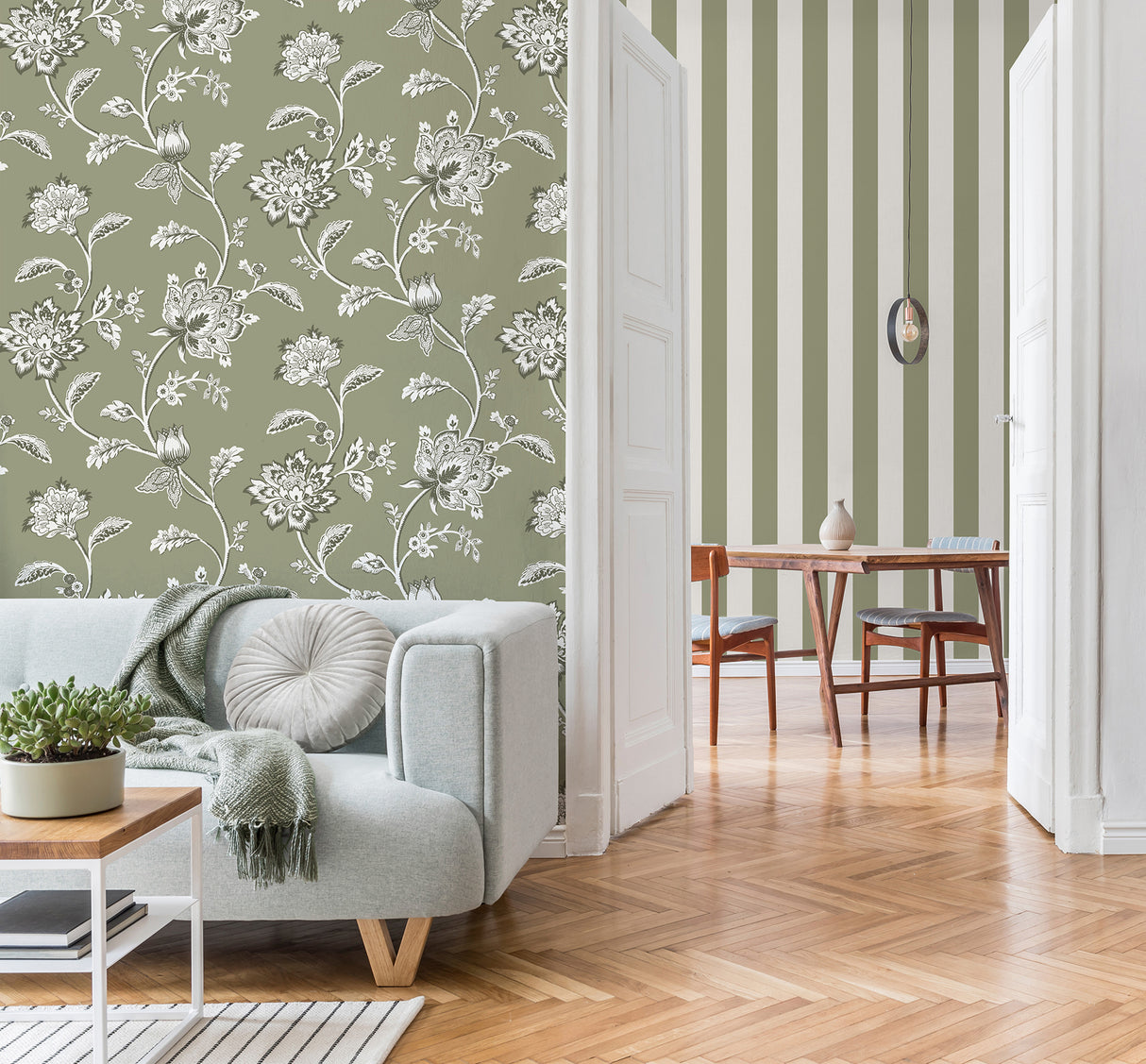 Juliette Sage by Fine Decor Jacobean Wallpaper- Brewster Home Fashions FD43454