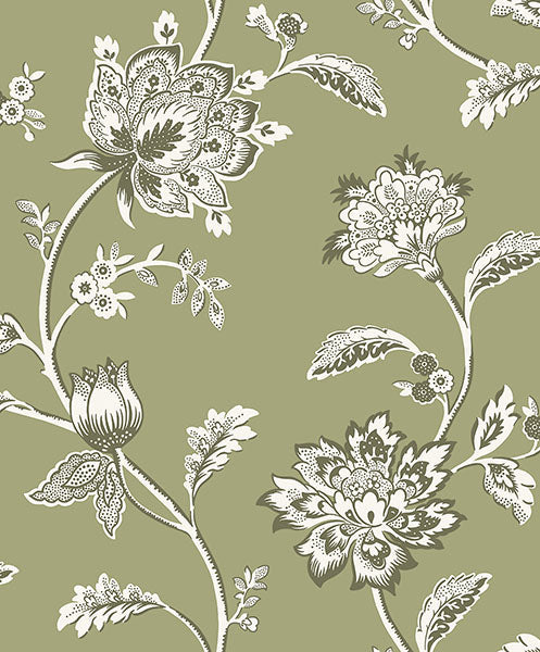 Juliette Sage Jacobean floral wallpaper by Fine Decor, 20.9 in x 33 ft roll