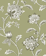 Juliette Sage Jacobean floral wallpaper by Fine Decor, 20.9 in x 33 ft roll