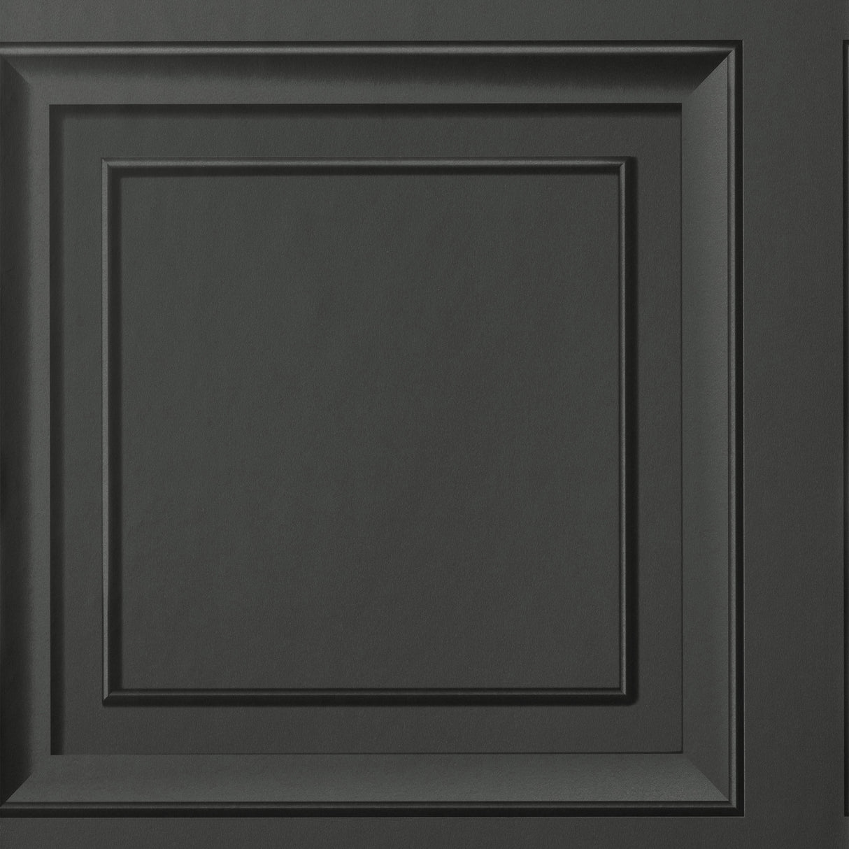 Dark grey square panel wallpaper roll showing classic molding effect