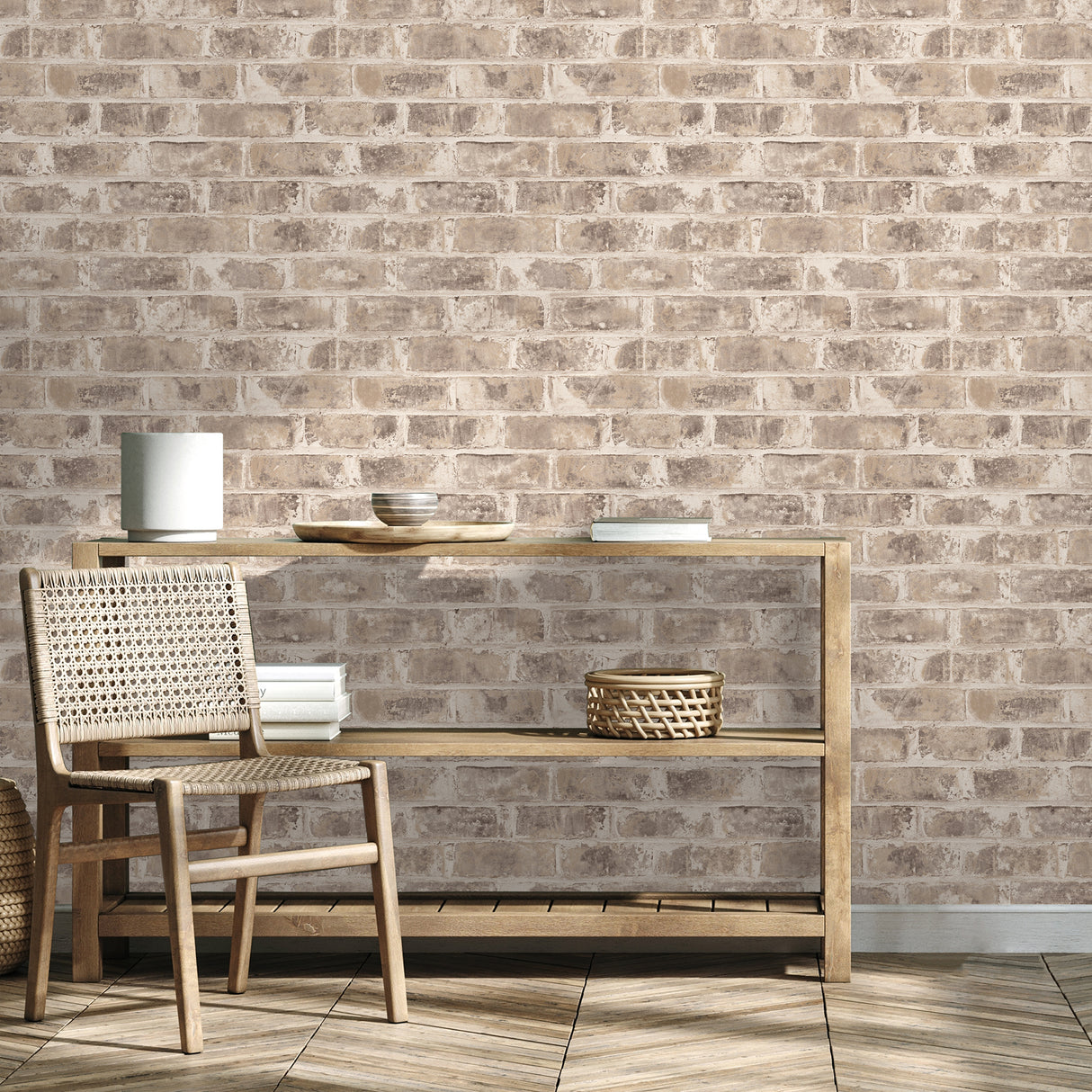 Warrick Taupe by Fine Decor Brick Wallpaper – Brewster Home Fashions FD43472