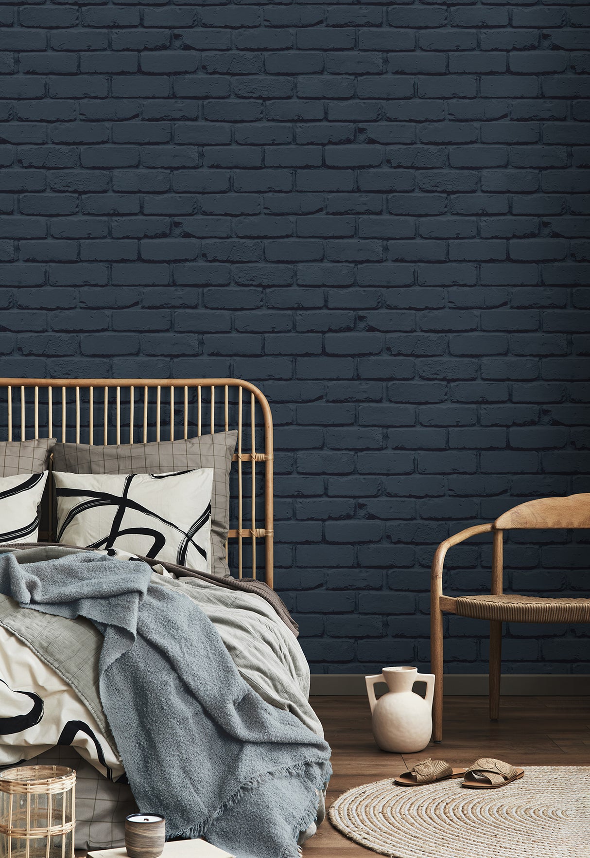 Alpin Navy by Fine Decor Painted Brick Wallpaper – Brewster Home Fashions FD43602