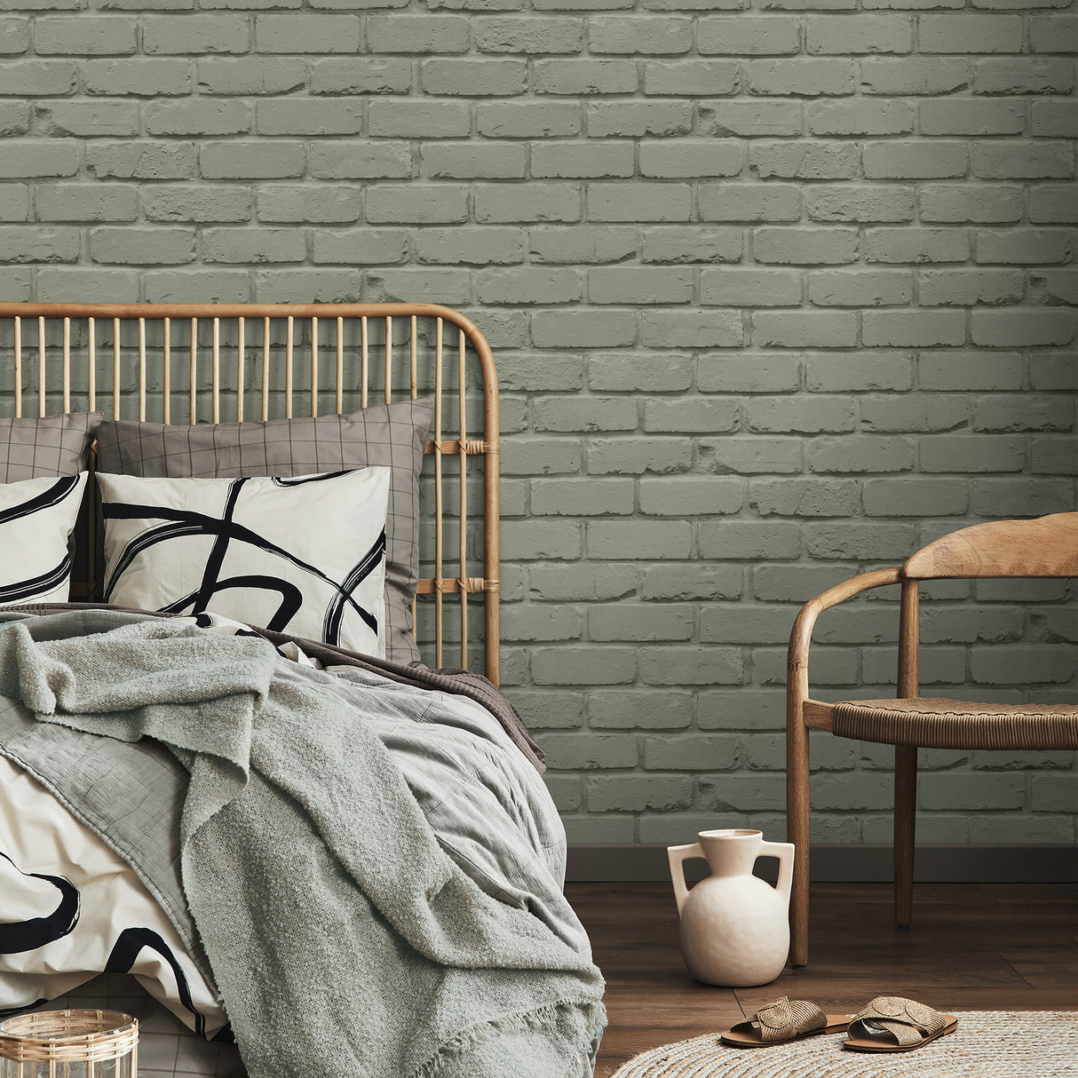 Alpin Sage by Fine Decor Painted Brick Wallpaper- Brewster Home Fashions FD43603