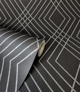 Shard Black by Fine Decor Trellis Wallpaper- Brewster FD43614