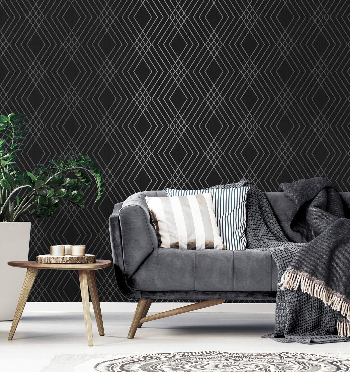 Shard Black by Fine Decor Trellis Wallpaper- Brewster FD43614