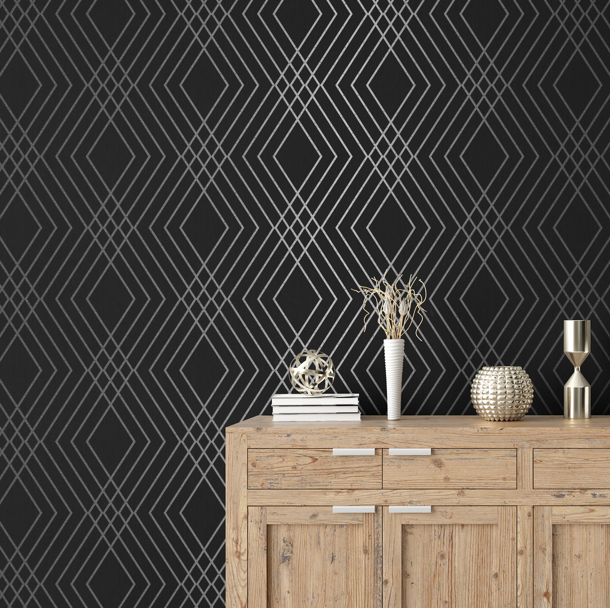 Shard Black by Fine Decor Trellis Wallpaper- Brewster FD43614